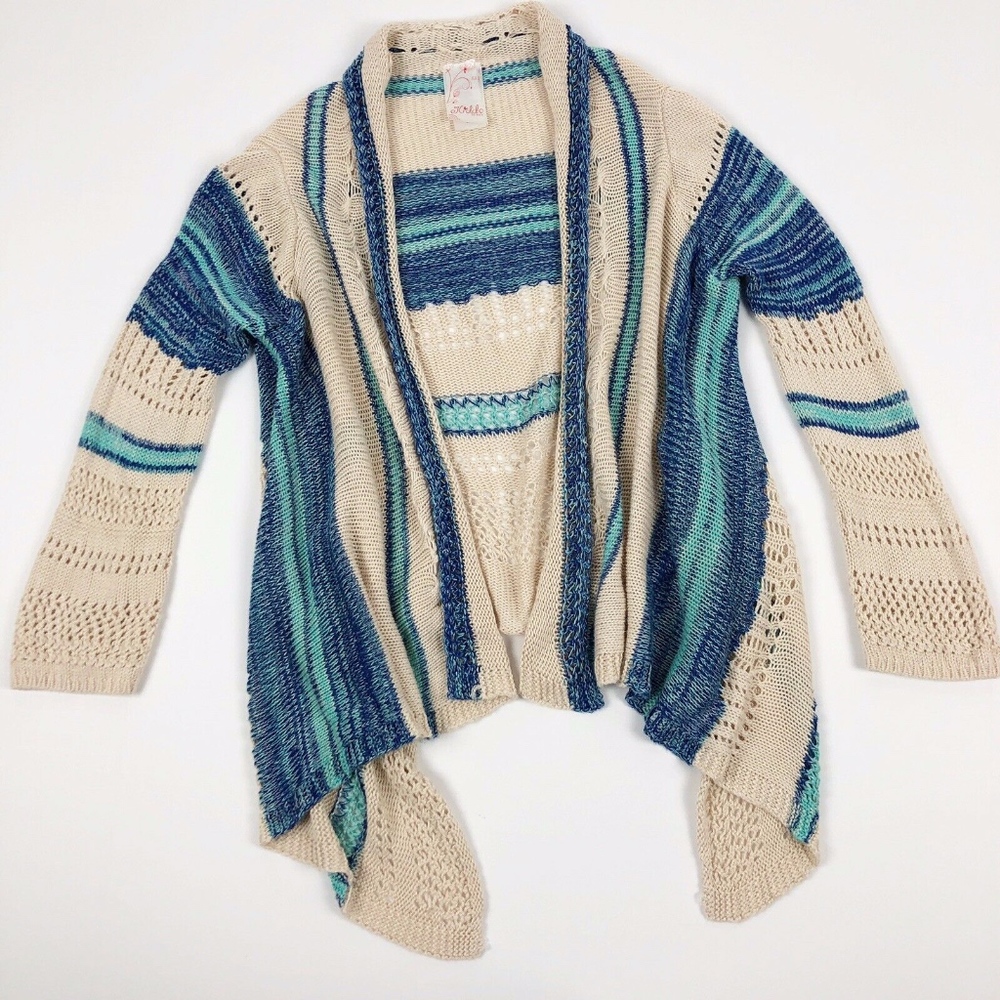 Kiddo by Katie Girl's Beige Blue Striped Cardigan